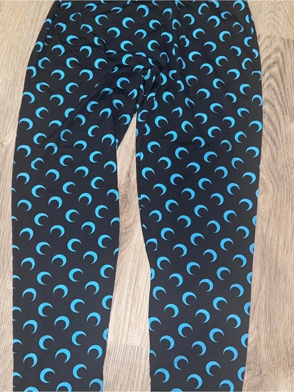 Marine Serre Black Leggings with Bright Blue Crescent Moon Print - Picture 3 of 9